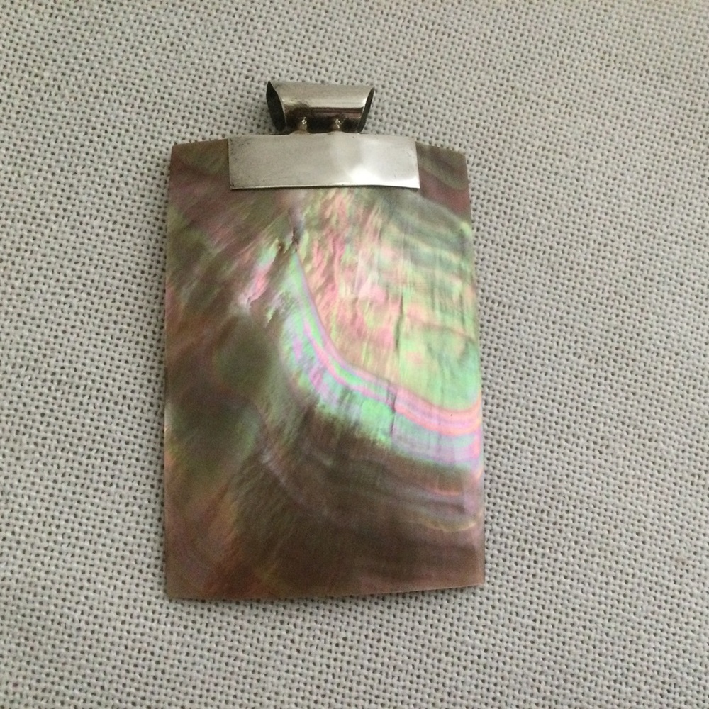 Rectangular Shell And Sterling Silver Pendant - image 1